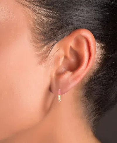 Macy's Cubic Zirconia & Enamel Small C-hoop Earrings, 0.55" In Pink