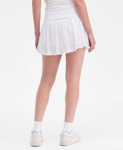 Just Polly Juniors' Foldover-waist Eyelet-embroidered Skort In White