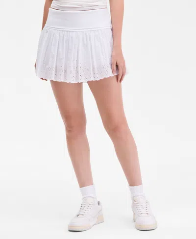 Just Polly Juniors' Foldover-waist Eyelet-embroidered Skort In White