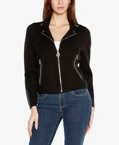Belldini Black Label Women's Motorcycle Sweater Jacket In Black