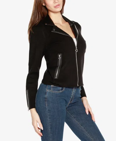 Belldini Black Label Women's Motorcycle Sweater Jacket In Black