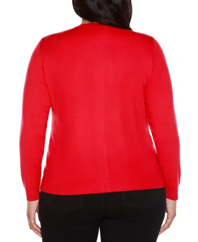 Belldini Black Label Plus Size Crewneck Embellished Zip Cardigan Sweater In Red