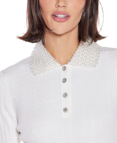 Belldini Women's Black Label Beaded Collar Sweater In White