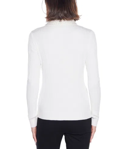 Belldini Women's Black Label Beaded Collar Sweater In White