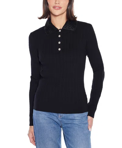 Belldini Women's Black Label Beaded Collar Sweater In Black