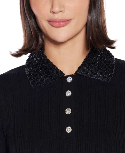 Belldini Women's Black Label Beaded Collar Sweater In Black