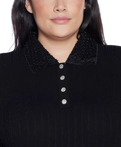 Belldini Plus Size Black Label Beaded Collar Sweater In Black
