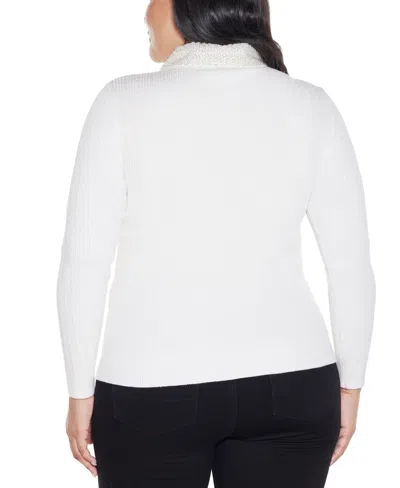 Belldini Plus Size Black Label Beaded Collar Sweater In White