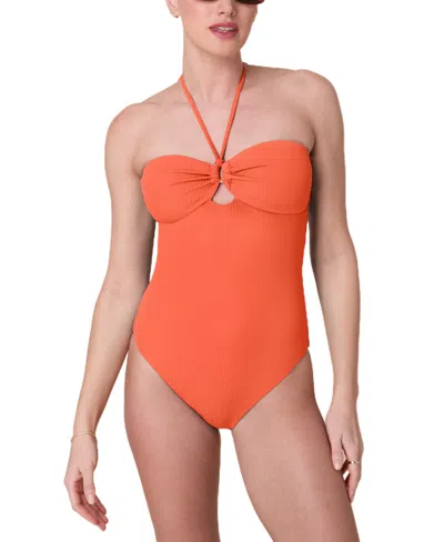 Andie Women's The Zoe Halter Ribbed One Piece Swimsuit In Red