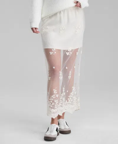 And Now This Women's Embroidered Sheer Overlay Maxi Skirt, Macy's Exclusive In White