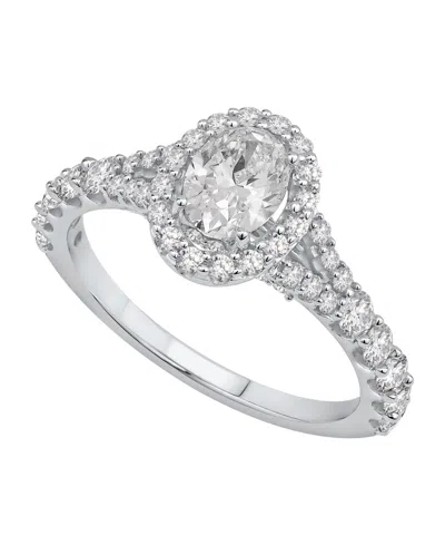 Gia Certified Diamonds Diamond Halo Engagement Ring (1-1/2 Ct. T.w.) In 14k White Gold In Silver