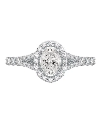 Gia Certified Diamonds Diamond Halo Engagement Ring (1-1/2 Ct. T.w.) In 14k White Gold In Silver