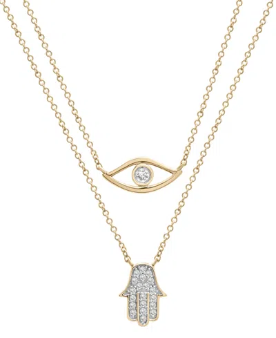 Wrapped Diamond Evil Eye & Hamsa Hand Layered Pendant Necklace (1/6 Ct. T.w.) In 10k Gold, 17" + 1" Extender In Gold