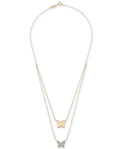 Wrapped Diamond Pave & Polished Butterfly Layered Pendant Necklace (1/6 Ct. T.w.) In 10k Gold, 17" + 1" Exte In Gold