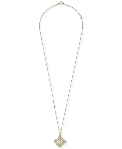 Wrapped In Love Diamond Round & Baguette Flower Pendant Necklace (1/2 Ct. Tw) In 14k Gold, 18" + 2" Extender, Create In Gold
