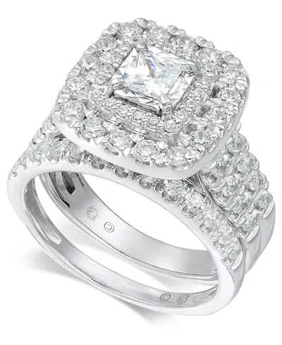 Macy's Diamond Princess Halo Bridal Set Ring (1-1/2 Ct. T.w.) In 14k White Gold In White
