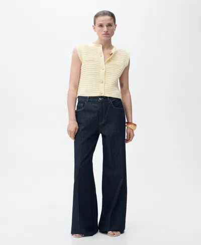 Mango Women's Jewel Button Knitted Cardigan Sweater In Yellow