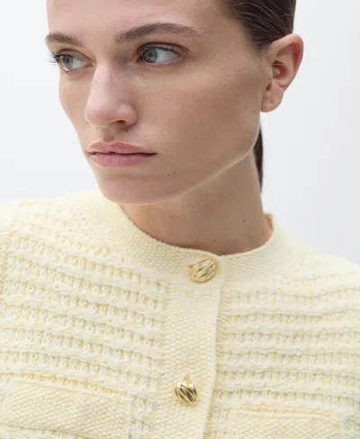 Mango Women's Jewel Button Knitted Cardigan Sweater In Yellow