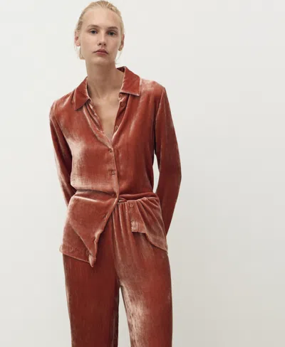 Mango Women's Silk Velvet Pants In Brown