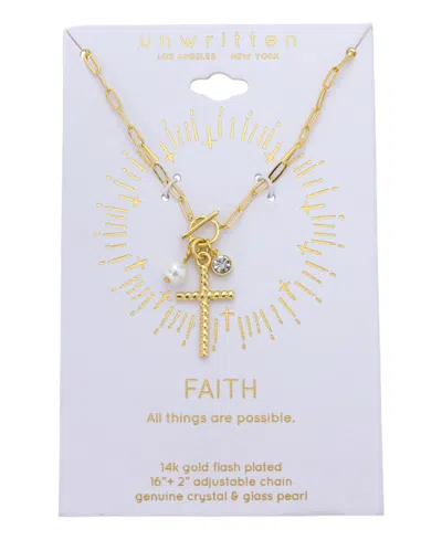 Unwritten Crystal Cross Charm Necklace In Gold