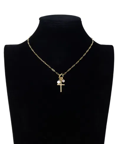 Unwritten Crystal Cross Charm Necklace In Gold