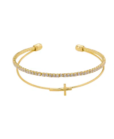 Unwritten Cubic Zirconia Cross Cuff Bracelet In Gold