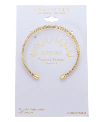 Unwritten Cubic Zirconia Cross Cuff Bracelet In Gold