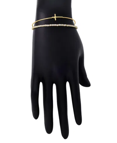 Unwritten Cubic Zirconia Cross Cuff Bracelet In Gold