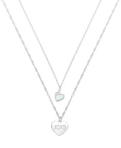Unwritten Mother Of Pearl Heart "xoxo" Layered Necklace Set In Silver