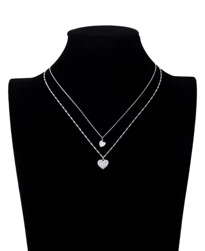 Unwritten Mother Of Pearl Heart "xoxo" Layered Necklace Set In Silver