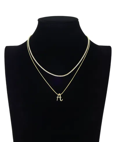 Unwritten Letter "a" Initial Snake Chain Cubic Zirconia Chain Necklace With Extender 2pcs Set In Gold