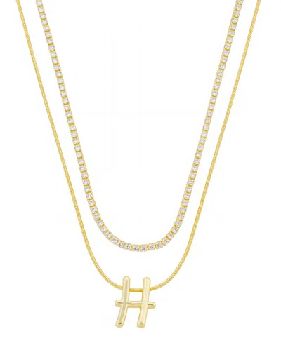 Unwritten Letter "a" Initial Snake Chain Cubic Zirconia Chain Necklace With Extender 2pcs Set In Gold