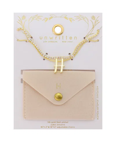 Unwritten Letter "a" Initial Snake Chain Cubic Zirconia Chain Necklace With Extender 2pcs Set In Gold