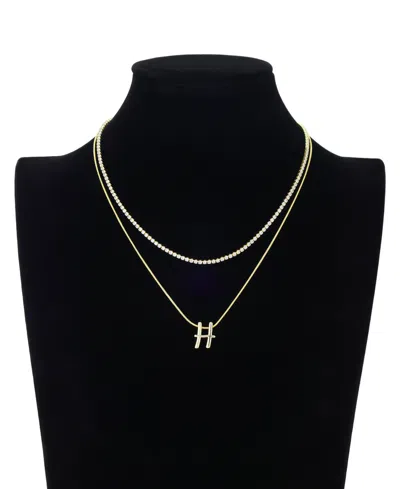 Unwritten Letter "a" Initial Snake Chain Cubic Zirconia Chain Necklace With Extender 2pcs Set In Gold