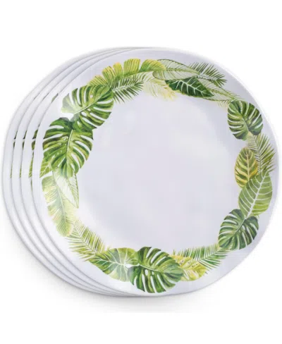 Q Squared Melamine Palm 10.5" Dinner Plates, Set Of 4 In Multi