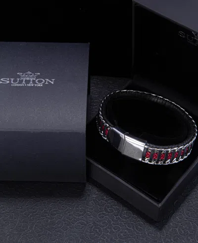 Rhona Sutton Black Red Leather With Chain Stainless Steel Bracelet