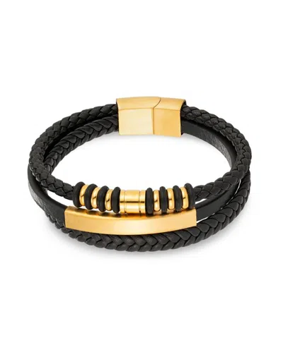 Rhona Sutton Multi Leather Black Gold Identification Stainless Steel Bracelet In Multi