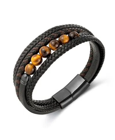 Rhona Sutton Black Apex Multi Leather Stainless Steel Bracelet In Multi