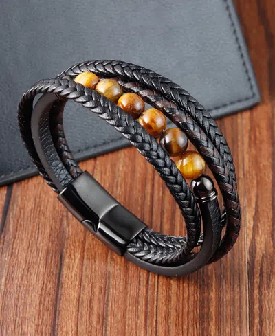 Rhona Sutton Black Apex Multi Leather Stainless Steel Bracelet In Multi