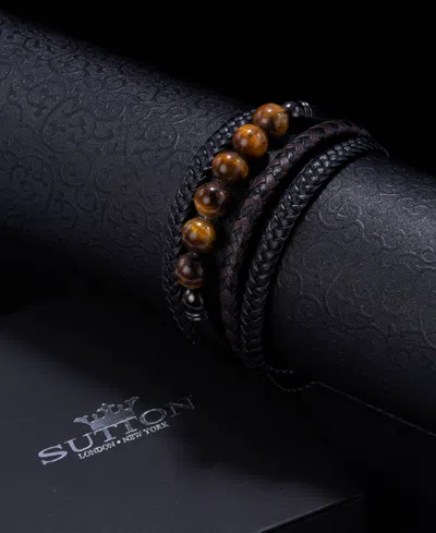 Rhona Sutton Black Apex Multi Leather Stainless Steel Bracelet In Multi