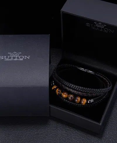 Rhona Sutton Black Apex Multi Leather Stainless Steel Bracelet In Multi