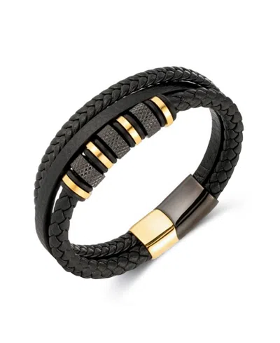 Rhona Sutton Black Titan Leather Stainless Steel Bracelet In Multi
