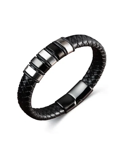 Rhona Sutton Black Nomad Identification Leather Stainless Steel Bracelet In Multi