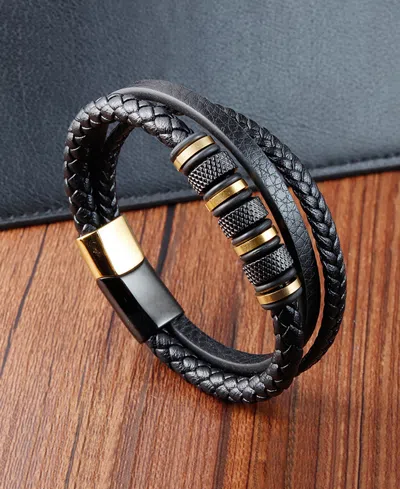 Rhona Sutton Black Titan Leather Stainless Steel Bracelet In Multi