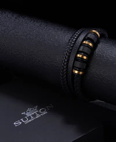 Rhona Sutton Black Titan Leather Stainless Steel Bracelet In Multi