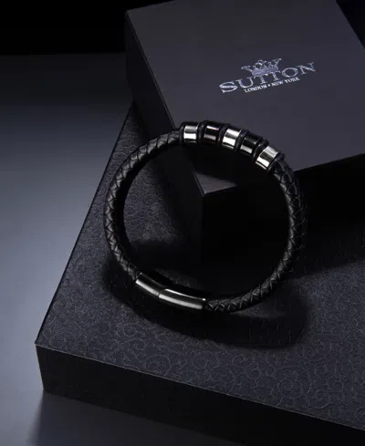 Rhona Sutton Black Nomad Identification Leather Stainless Steel Bracelet In Multi