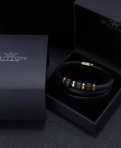Rhona Sutton Black Titan Leather Stainless Steel Bracelet In Multi