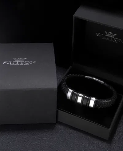 Rhona Sutton Black Nomad Identification Leather Stainless Steel Bracelet In Multi