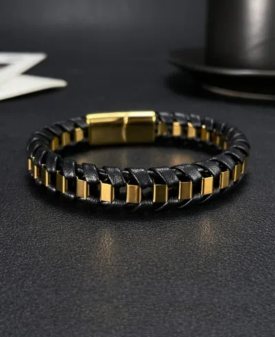 Rhona Sutton Gold Chain Wrapped Leather Stainless Steel Bracelet In Multi
