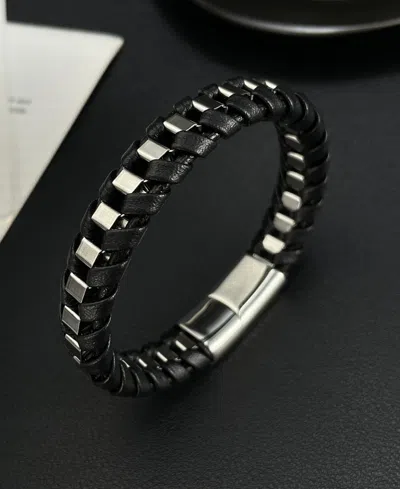 Rhona Sutton Silver Chain Wrapped Leather Stainless Steel Bracelet In Multi